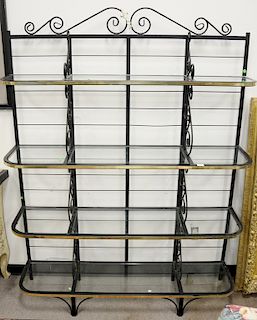 Bakers rack with glass shelves. ht. 78in., wd. 60in.