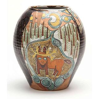 NC Pottery, Jane Peiser, Decorated Vase