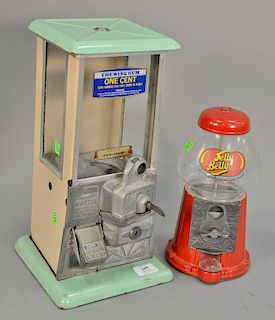 Two vintage candy dispensers coin operated Jelly Belly and one cent chewing gum. ht. 11in. and 16in.