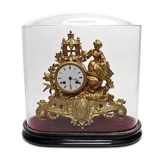 A Louis XV Style Gilt Metal Mantel Clock, Height 11 3/8 inches.