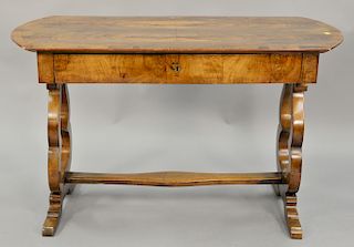 Continental burlwood table with drawer, 19th century
