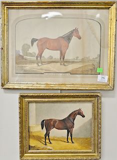 Three framed equestrian pieces to include oil on board, portrait of a horse, signed illegibly lower right: Ring?, after George Stubb...
