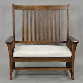 Stickley settee with cushion. ht. 48in., wd. 48in.