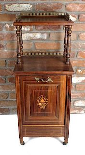 A Victorian Marquetry Inlaid Rosewood Bedside Coal Scuttle, Height 36 1/2 x width 15 1/4 x depth 14 1/4 inches.