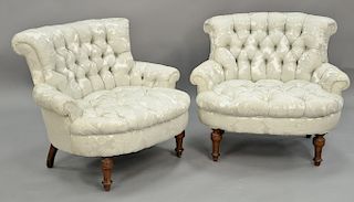 Pair of Victorian tufted upholstered boudoir chairs. ht. 27in., seat ht. 14inn.