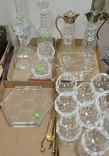 Four box lots to include set of eleven Atlantis crystal brandy stems, Waterford decanter, two crystal pitchers, candlesticks, and ic...