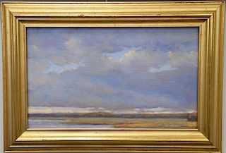 Two framed Connecticut shore paintings including William C. North, oil on canvas, sailboats off Connecticut shore, and Rachel Armstrong, oil on can...