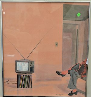 Arthur Cady (1920-1983), watercolor, T.V. on interior, lower right: Arthur Cady 1977. 24 1/2" x 21 1/2"