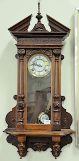 Vienna regulator clock (key wind). ht. 37in., wd. 18in.