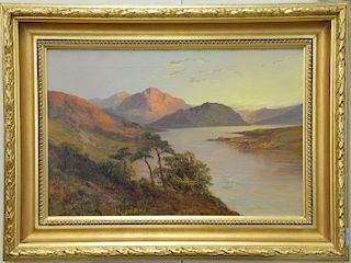 Francis E. Jamieson (1895-1950), oil on canvas, "Loch Lomond" sunset landscape with lake, lower left: F. E. Jamieson, 16" x 24".