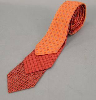Assorted group of three Hermes silk ties. wd. 3in. to 3 1/2in.