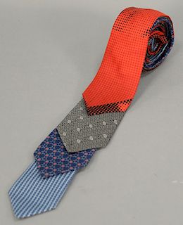 Assorted group of four Hermes silk ties. wd. 3in. to 3 1/2in.