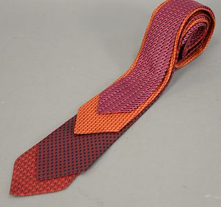 Assorted group of four Hermes silk ties. wd. 2 3/4in. to 3 1/2in.