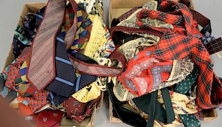 Two ray lots with approximately twenty-five ties, fifteen bow ties, and handkerchiefs, etc