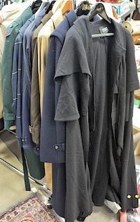 Seven mens coats, some long and some short including Lacoste, Christian Dior, Sanyo, Bergdorf Goodman (hangers not included)