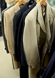 Five mens trench coats, one marked J