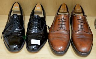 Lot of nine pairs of used mens shoes to include Lowa boots, Maxwell loafers, Hshide Paul Swan, Charles Jourdan loafers, approximate ...