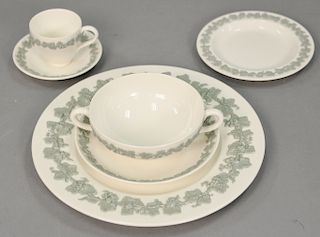 Wedgwood Queensware embossed dinnerware set, setting for eight, 56 total pieces.