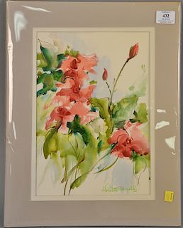 Charlotte Movalli (1914-1992), watercolor, Still Life of Flowers, lower right: Charlotte Movalli. sight size 13" x 9"