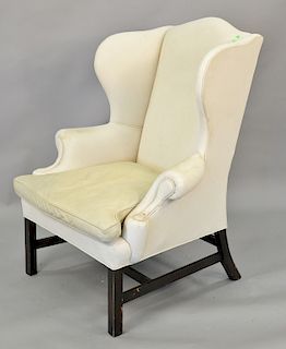 Ralph Lauren leather upholstered wing chair. ht. 47in.