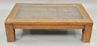 Pine glass top coffee table. ht. 15in., top: 35" x 55"