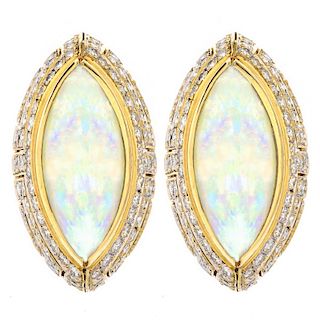 Opal, Diamond and 18K Gold Earrings