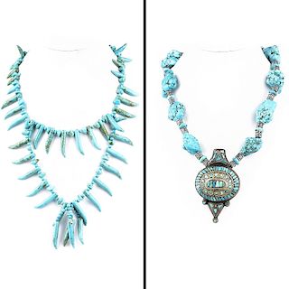 Two (2) Vintage Chunky Turquoise Necklaces