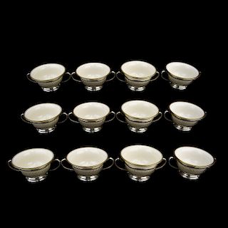 Twelve Lenox China and Sterling Cream Soup Cups