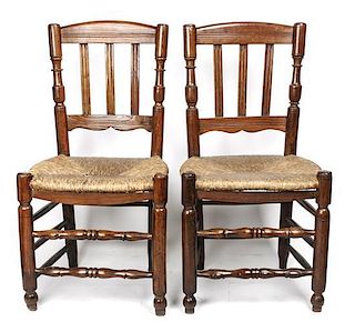 A Pair of English Elm Rustic Sidechairs, Height 33 1/2 inches.