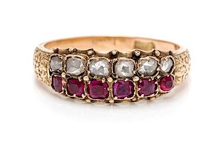A Georgian Yellow Gold, Ruby and Diamond Ring, 2.10 dwts.