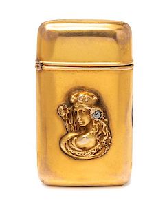 * An Art Nouveau Yellow Gold and Diamond Vesta Case, 16.60 dwts.