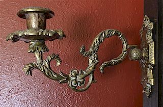 A Pair of Brass Single Light Sconces, Depth from wall 8 1/4 inches.