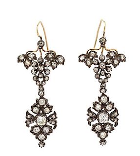 A Pair of Victorian Silver Topped Yellow Gold and Diamond Grape Cluster Motif Earrings, 7.50 dwts.