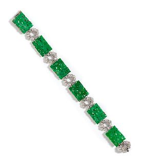 * An Art Deco Platinum, Jade and Diamond Bracelet, 18.60 dwts.