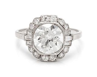 An Art Deco Platinum and Diamond Ring,