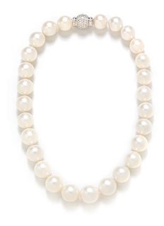 An 18 Karat White Gold, Diamond, Cultured South Sea Pearl Necklace, 106.30 dwts.