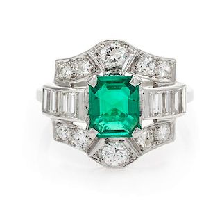 * A Platinum, Colombian Emerald, and Diamond Ring, 3.60 dwts.