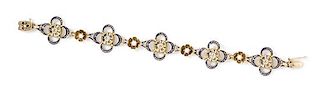 A 14 Karat Yellow Gold, Diamond, Cultured Pearl and Enamel Bracelet, 11.70 dwts.