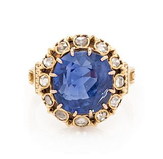 A Victorian Yellow Gold, Burmese Sapphire and Diamond Ring, 6.50 dwts.