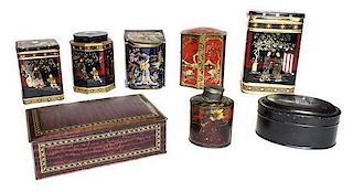 A Collection of Tole Canisters, Height of tallest 8 7/8 inches.