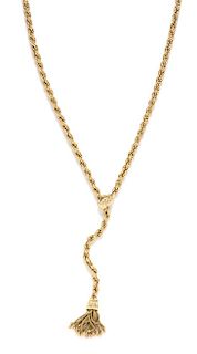 A Yellow Gold Longchain Tassel Necklace, 54.80 dwts.