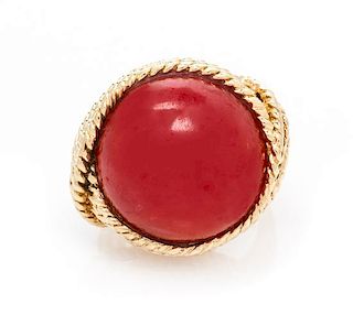 A 14 Karat Yellow Gold and Coral Ring, 11.90 dwts.
