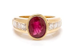 A Yellow Gold, Ruby and Diamond Ring, 7.00 dwts.
