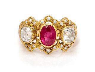 An 18 Karat Yellow Gold, Burmese Ruby and Diamond Ring, Mario Buccellati, 5.65 dwts.