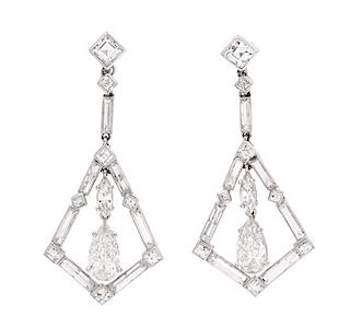 * A Pair of Platinum and Diamond Dangle Earrings, 5.50 dwts.