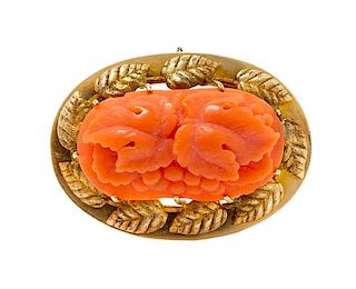 A Victorian Yellow Gold and Coral Grape Motif Brooch, 5.00 dwts.
