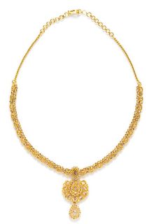 A 22 Karat Yellow Gold and Diamond Necklace, 22.50 dwts.
