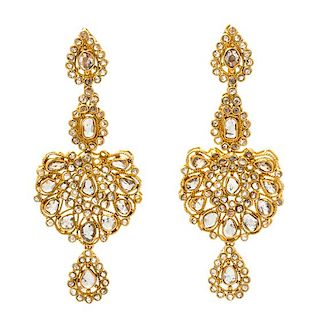 A Pair of 22 Karat Yellow Gold and Diamond Pendant Earrings, 11.50 dwts.