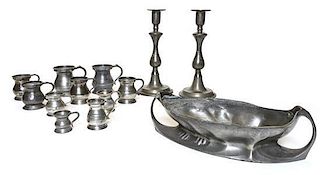 A Collection of Pewter Articles, Height of first pair 11 inches.