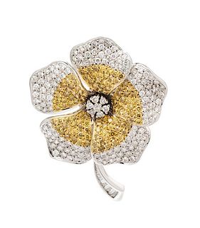 An 18 Karat Bicolor Gold, Colored Diamond and Diamond Floral Motif Pendant/Brooch, 13.70 dwts.